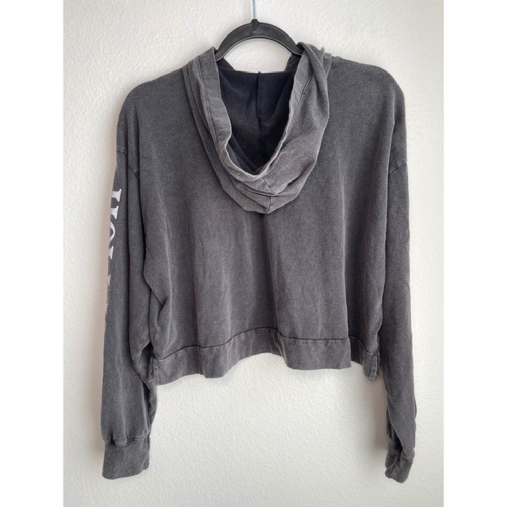 Hollister Womens Cropped Hoodie Gray Long Sleeve Logo Graphic Sweatshirt Large - Picture 11 of 16